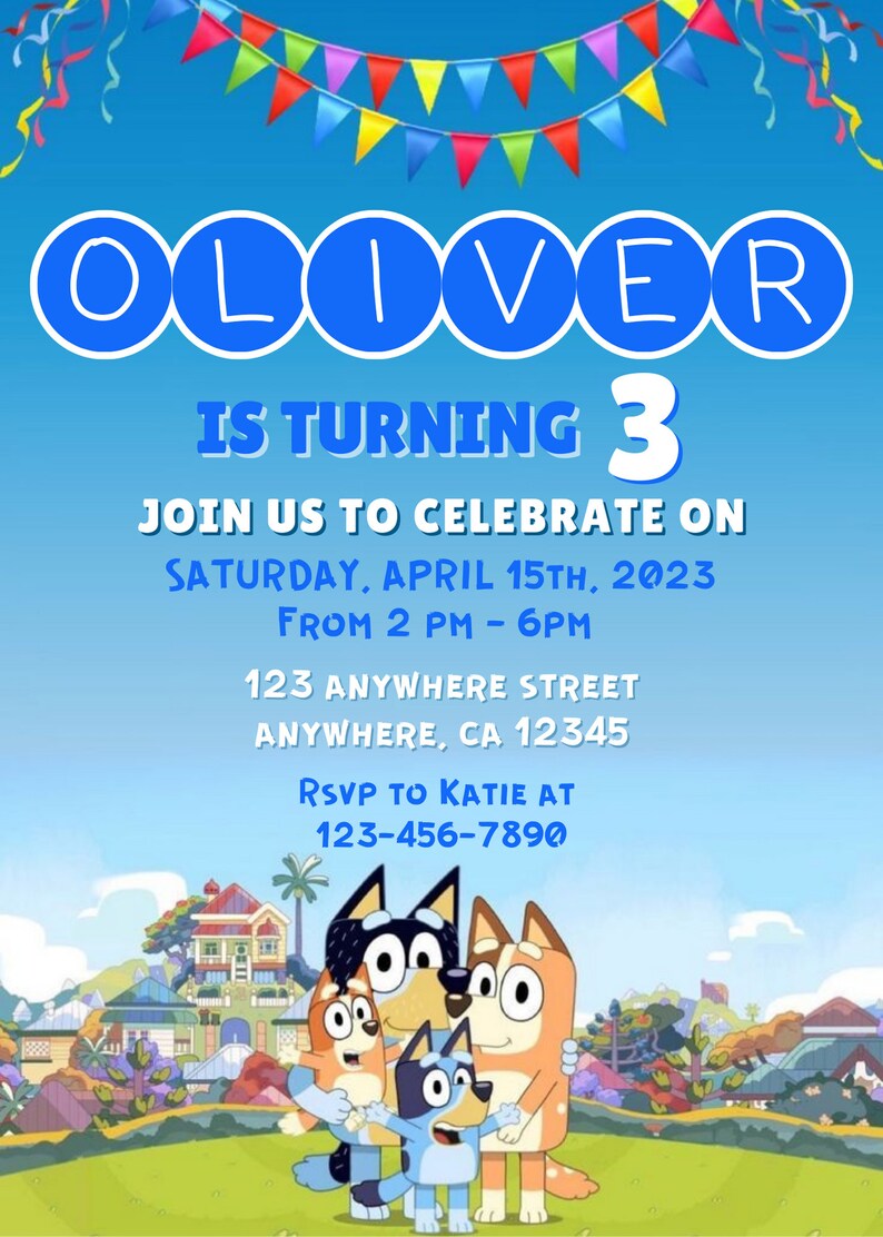 Bluey Kids Birthday Invitation Digital Download Etsy