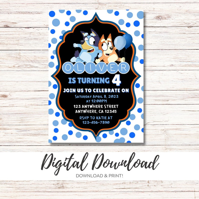 Bluey Kids Birthday Invitation Digital Download Etsy