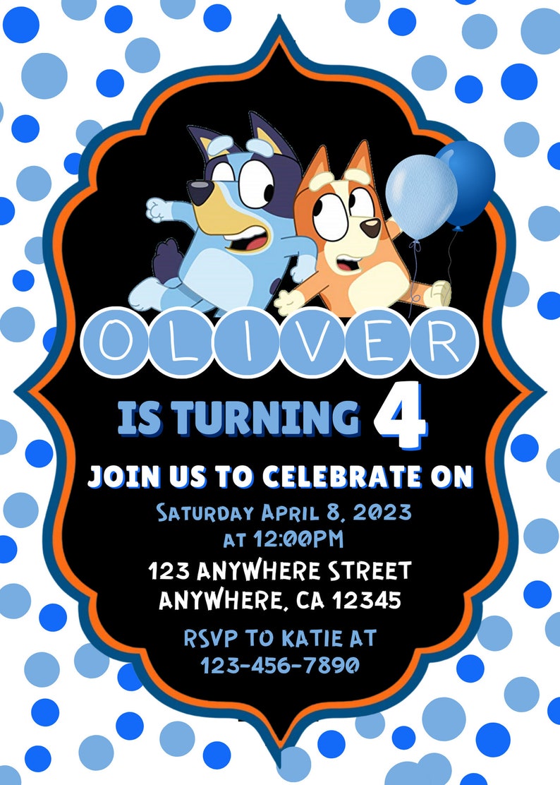 Bluey Kids Birthday Invitation Digital Download Etsy