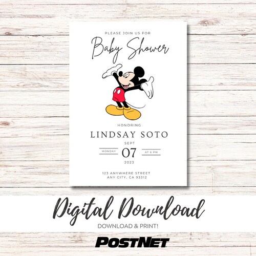Mickey Mouse Baby Shower Invitation Baby Boy. Editable Etsy
