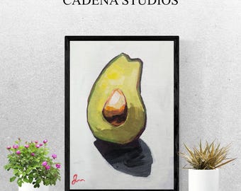 Vintage-Avocado-Gemälde, gerahmter Kunstdruck | Stillleben mit Lebensmittelmotiv