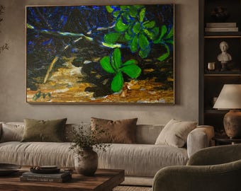 Ultramarinblauer Vintage-Ölgemälde-Kunstdruck | Blumengemälde der Clusia-Pflanze