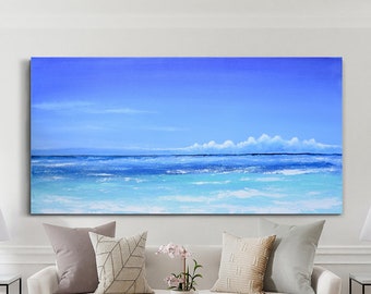 Large Original, Acrylic Painting, Blue Landscape Abstract Painting, Abstract Art Wall Art Acrylic Painting, Large Canvas Acrylic Painting