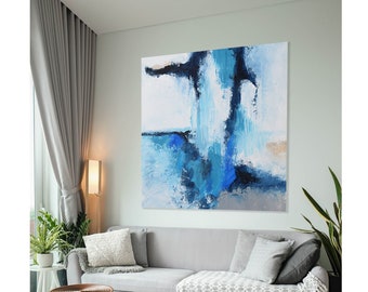 Large Original, Acrylic Painting, White and Blue, Abstract Painting, Abstract Art Wall Art Acrylic Painting, Large Canvas Acrylic Painting