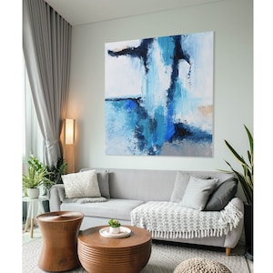 Large Original, Acrylic Painting, White and Blue, Abstract Painting, Abstract Art Wall Art Acrylic Painting, Large Canvas Acrylic Painting