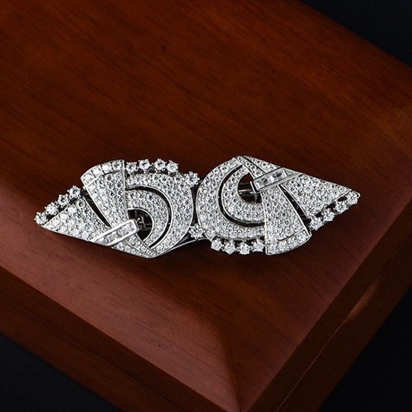 Art Deco Stil Brosche, Silber Brosche, Retro Brosche, Diamond-cz Brosche, Abnehmbare Brosche, Manschetten Schnalle, Hochzeits Schmuck