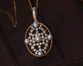 Pearl Pendant, Retro Pendant, Silver Pendant, Handmade Jewelry, Gift for her