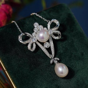 Retro Brooch and Pendant, Pearl Brooch and Pendant, Silver Brooch, Gift for her, Wedding Jewelry