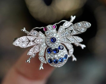 Silver Brooch, Art Deco Brooch, Diamond-cz Brooch, Insect Brooch, Bee Brooch, Gift for her, Gift for him, Mother's Day Gift