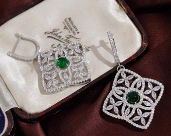 Retro Earrings, Silver Earrings, Diamond-cz Earrings, Gift for her, Handmade Jewelry, Wedding Jewelry