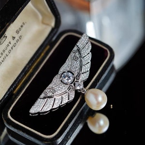 Angel Wing Brooch, Silver Brooch, Pearl Brooch, Diamond-cz Brooch, Gift for her/him