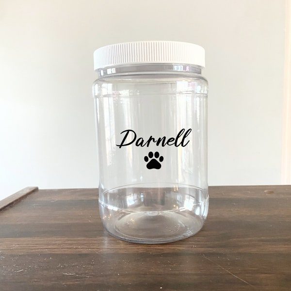 Dog Treat Jar, Personalized Cookie Treat Jar, Pet Name Label, Custom Pet Treat Container with Lid, Personalized Pet Treat Jar Label