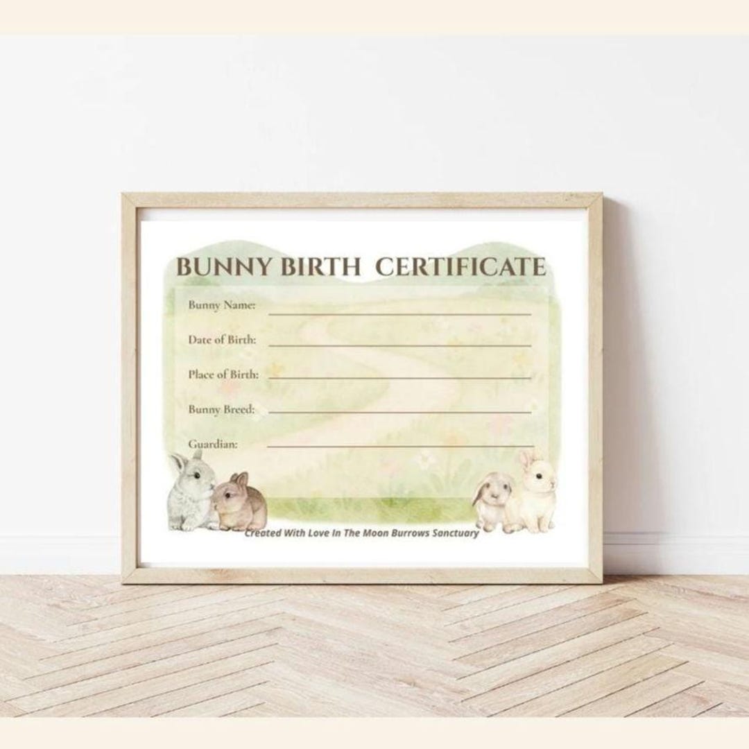 Printable Rabbit Birth Certificate Spring Bunny Birth Certificate — Bloompath Edition, Printable Rabbit ...