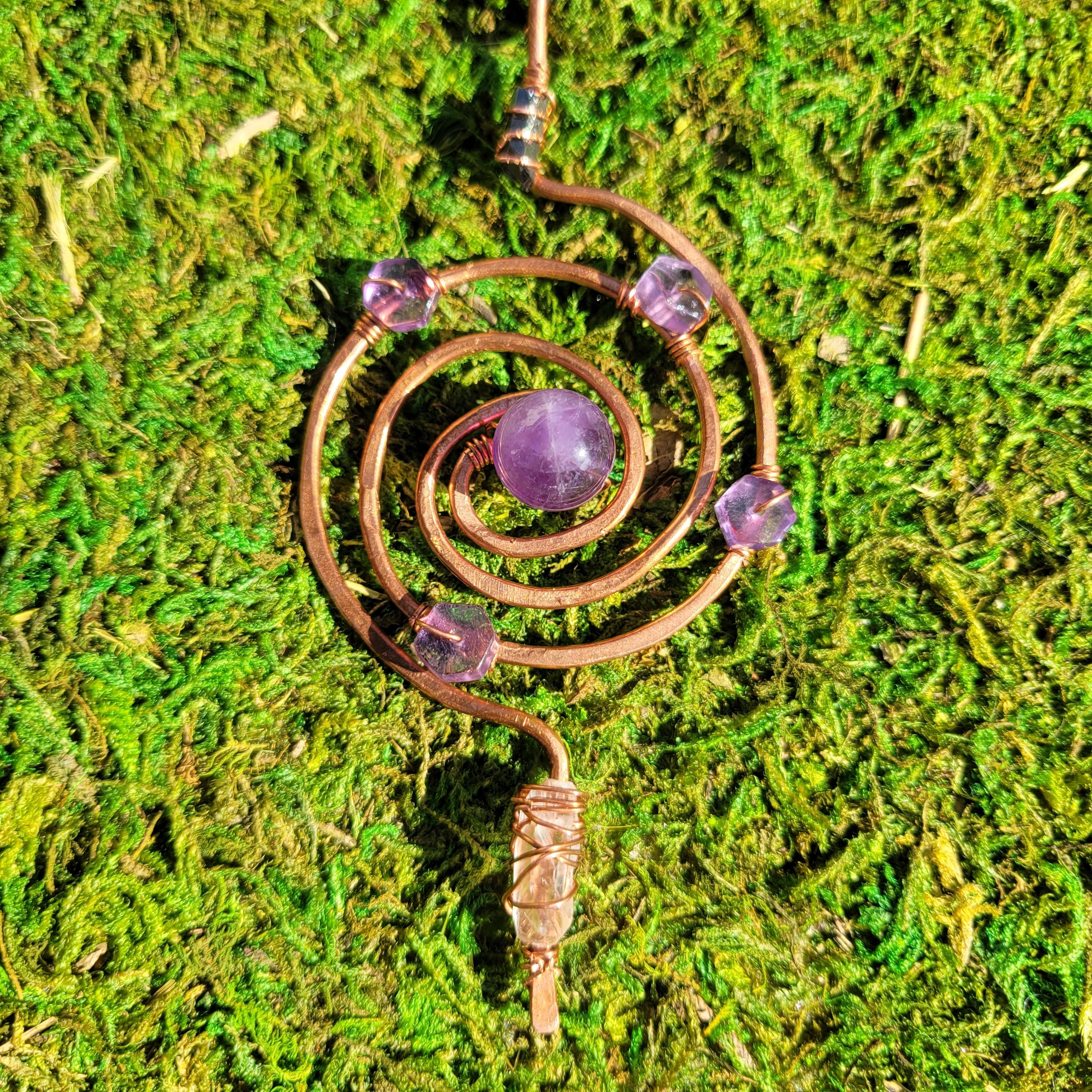C  Crystal Jewelry Ying Yang Necklace: Amethyst, Quartz & Hematite Crystals