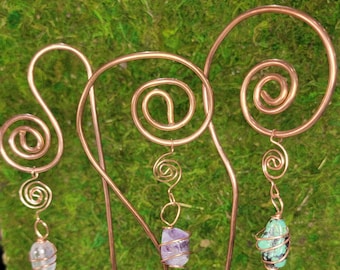 Crystal Plant Stake: Hammered Copper Garden Decor, Holistic Accessories