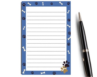 Dog Lover Notepad Gift Idea | Memo Pad with Lines and Top Tear-Away Pages | Write notes, to-do lists, messages | Paw Prints  and Bones