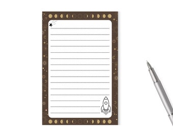 Rocket Celestial Notepad with Lines and Tear-Away Pages | Memo Pad for Notes and To-Do Lists | Rocket to Sun, Moon, and Stars | Gift Idea