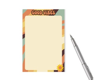 Good Vibes Notepad | Memo Pad | Retro Stocking Stuffer | Fun Nostalgic Stationery Gift Idea | Cool Party Favor | Office and Desk Decor