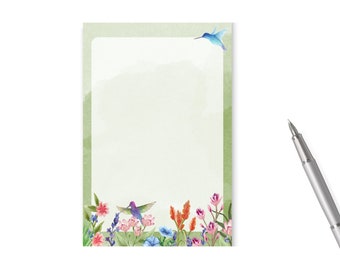 Hummingbird and Flower Notepad | Memo Pad for Notes, To-Do List, Grocery Lists and Messages | Spring Scene Stationery Gift Idea for Women