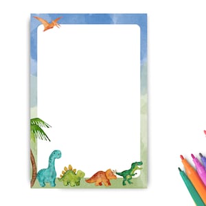 Dinosaur Notepad - Gift - Party Favor - Notepad for Drawing, Coloring, Writing Notes - Fun Dinosaur Scene Stationary for Dinosaur Lover