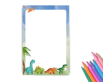 Dinosaur Notepad - Gift - Party Favor - Notepad for Drawing, Coloring, Writing Notes - Fun Dinosaur Scene Stationary for Dinosaur Lover