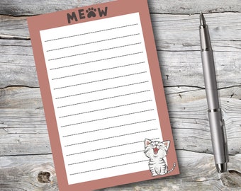 Cat Gift Idea for Cat Lover |  Notepad with Lines and Tear-Away Pages | Memo Pad to write notes, messages, to do lists | Cute Kitten Meow