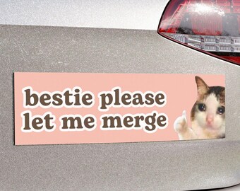 Bästis snälla låt mig slå samman | Gråtande katt meme bilmagnet | Rolig, ohängd söt rosa bildekor | Vattentät vinylmagnetisk bildekal