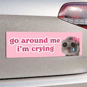 Go Around Me I'm Crying | Funny Car Bumper MAGNET | Sad Hamster Meme, Tiktok GenZ, Cute Anxious, New Driver Pink Decal | Magnetic Car Magnet