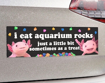 I Eat Aquarium Rocks, Just a Little Bit Sometimes As a Treat | Car Bumper Magnet OR Sticker | Cute Axolotl Funny Meme | Waterproof Car Vinyl