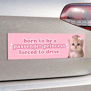 Passenger Princess | Cute Car Bumper Magnet | Funny Meme, Cute Pink Girl Cat, Car Decor, Car Magnetic Decal | Waterproof Vinyl Car Magnet