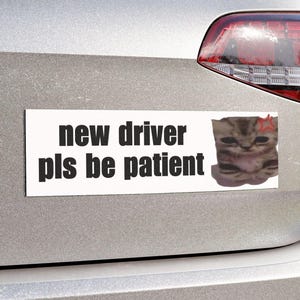 New Driver Please Be Patient | Cat Meme Car Bumper MAGNET | Funny Meme, Student Driver, Cute Car Decal Accessory | Waterproof Magnetic Vinyl