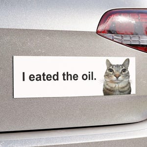 I Eated The Oil | Cat Meme Car Bumper MAGNET | Funny Gift, Cute Car Accessory, Meme Kitty Decal Decoration | Waterproof Vinyl Car Magnet
