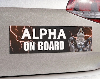 Alpha on Board | Funny Wolf Car Bumper Magnet | Meme Gift Car Accessory, Gen Z, Cursed, Red Alpha Male Wolf, Decor | Waterproof Car Decal