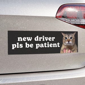 Rolig kattmeme-bilmagnet | Ny förare | Rolig söt kattmeme, ohängd, magnetisk, vattentät vinyldekal för stötfångare, magnet