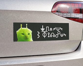 Imán para parachoques de coche de extraterrestre verde / Meme gracioso de gato, decoración bonita para coche, calcomanía rara para coche, Gnarp, gato verde Glorp, Zib Zip / Imán de vinilo para coche