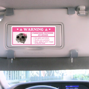 Cute Passenger Princess Car Warning Sticker | Sad Hamster Meme | Pink Kawaii Girl Airbag Label, Car Accessories | Vinyl Decal for Car Visor
