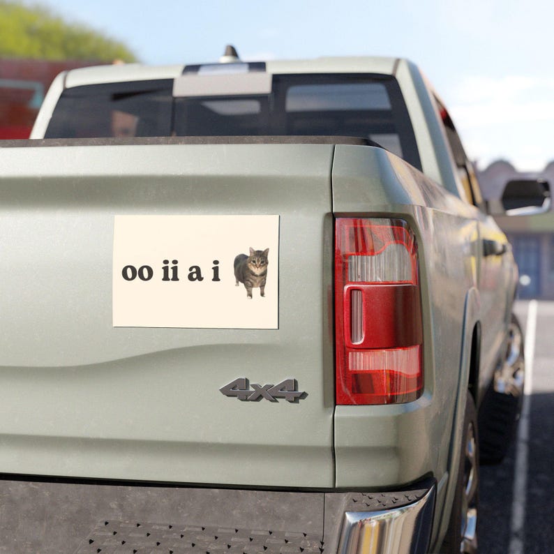 oo ii a i | Cat Meme Car Bumper Magnet OR Sticker | Cute Silly Spinning Cat Meme, Funny Kitty Car Accessory, | Magnetic Car Vinyl Decal image 3