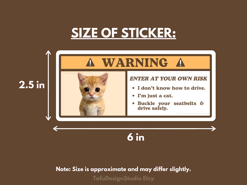 El Gato Cat Meme Car Warning Sticker | Cute Kitty Caution Airbag Labe Sign, Car Accessories Decal | Waterproof Vinyl Sticker for Car Visors 6 inches by 2.5 inches
