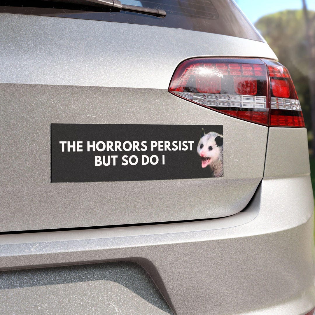 The Horrors Persist but so Do I | Funny Possum Car Bumper MAGNET | Cute ...