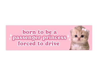 Adesivo per paraurti auto carino / Principessa passeggera / Meme divertente, Gatto rosa carino, Decorazione per auto, Decalcomania per auto / Adesivo in vinile impermeabile per auto