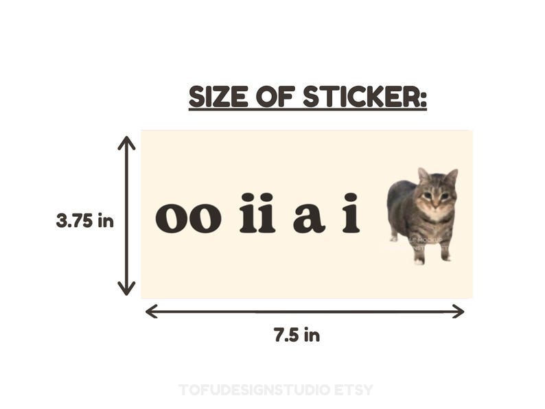 oo ii a i | Cat Meme Car Bumper Magnet OR Sticker | Cute Silly Spinning Cat Meme, Funny Kitty Car Accessory, | Magnetic Car Vinyl Decal STICKER 7.5" x 3.75"