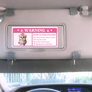 Cute Cat Car Warning Sticker | Pink Coquette Kitty Kawaii Girl Airbag Label, Car Accessories Decal | Waterproof Vinyl Sticker for Car Visor