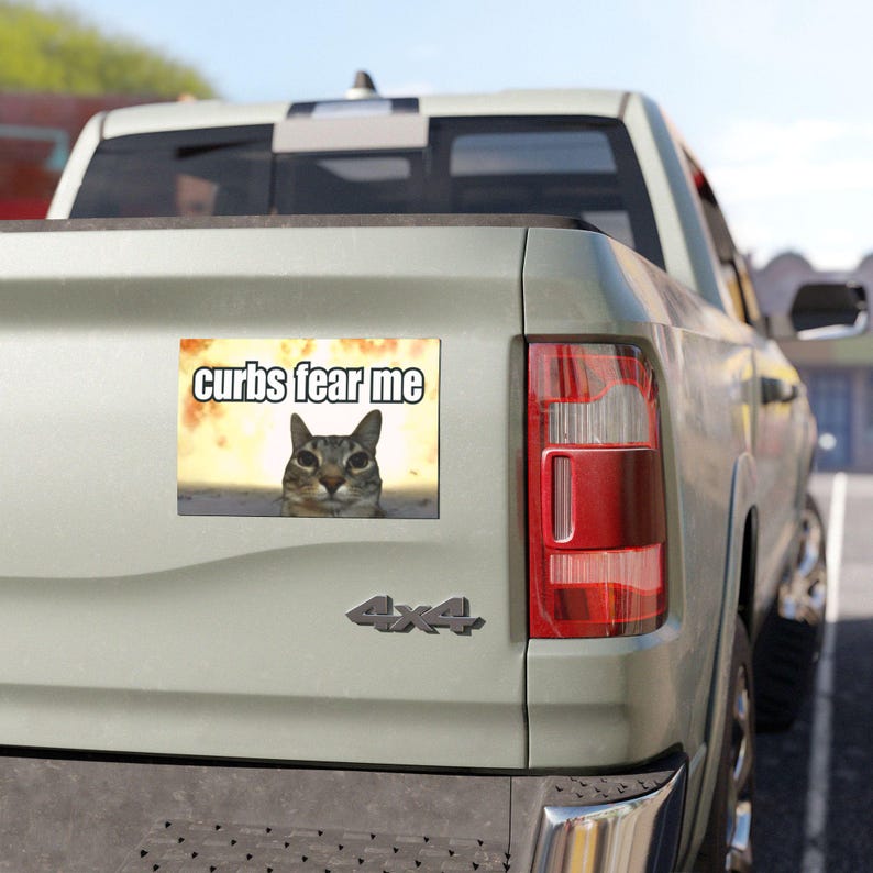 Car Bumper Magnet OR Sticker / Curbs Fear Me / Funny Cat Meme, GenZ Unhinged, Magnetic, Cute Car Bumper Sticker / Waterproof Vinyl Car Decal image 3