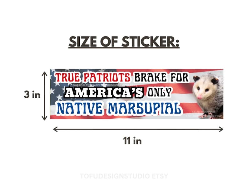 Pegatina para parachoques de coche con forma de zarigüeya / Patriotas auténticos, frenan ante el único marsupial nativo de Estados Unidos / Meme divertido de zarigüeya / Pegatina de vinilo resistente a la intemperie para coche STICKER 11" × 3"