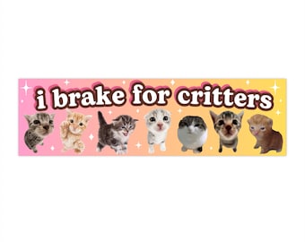 i brake for critters | Cat Meme Car Bumper Sticker | Funny Cute Kitty Car Sticker Accessories | Waterproof Vinyl Window Car Decal | 11" x 3"