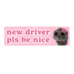 Nuovo conducente, sii gentile / Adesivo per paraurti auto criceto triste / Adesivo per auto divertente e carino che piange / Adesivo per finestrino auto / Vinile impermeabile / 11" x 3"