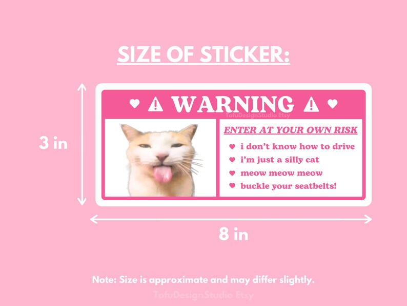 Dumme Katze Meme Auto Aufkleber | Niedliches Lustiges Kätzchen, kawaii pinkes Autoairbag-Etikett, Autoaufkleber | Auto Aufkleber für z.B. die Blende 8in x 2.8in
