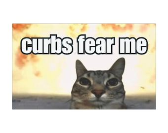 Car Bumper Magnet OR Sticker / Curbs Fear Me / Funny Cat Meme, GenZ Unhinged, Magnetic, Cute Car Bumper Sticker / Waterproof Vinyl Car Decal