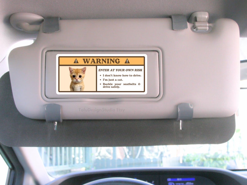 El Gato Cat Meme Car Warning Sticker | Cute Kitty Caution Airbag Labe Sign, Car Accessories Decal | Waterproof Vinyl Sticker for Car Visors