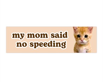 my mom said no speeding | El Gato Crying Cat Meme Car Bumper Sticker | Cute Funny Gift Car Accessory | Waterproof Vinyl Car Decal 11" x 3"